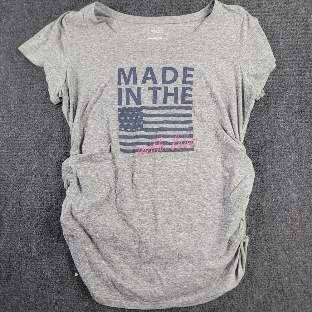 Motherhood Maternity Gray American Flag Made In The With Love Ruched T-Shirt L